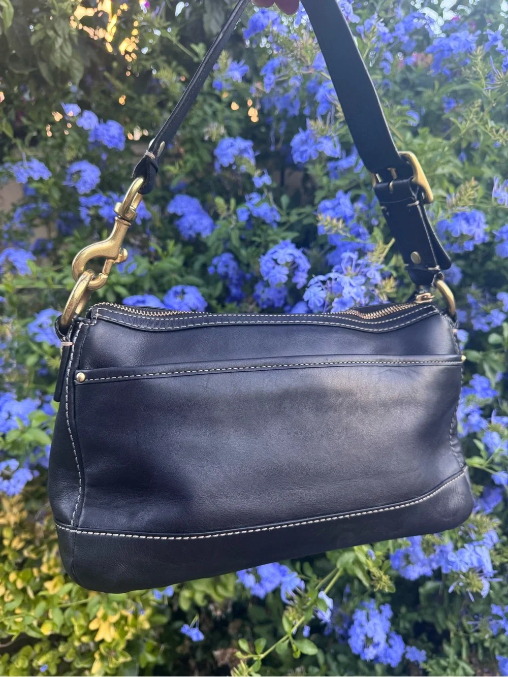 Vintage Coach Black Leather Turnlock Legacy Shoulder Bag